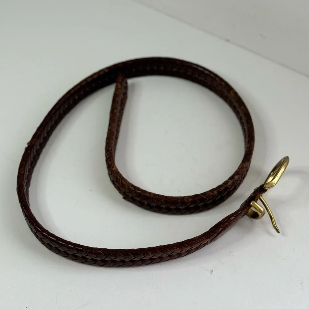 Coach Brown Leather Woven Strap Solid Goldtone Buckle Men’s Belt - Size 36